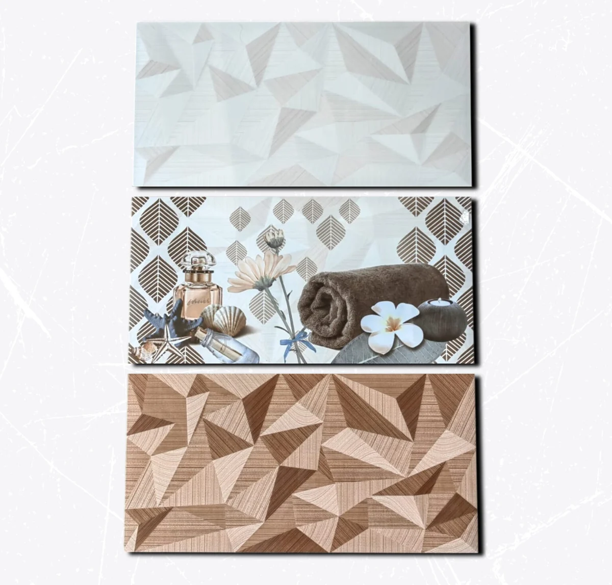 Porcelanato satinado 60 x 60 con diseño geométrico para baño